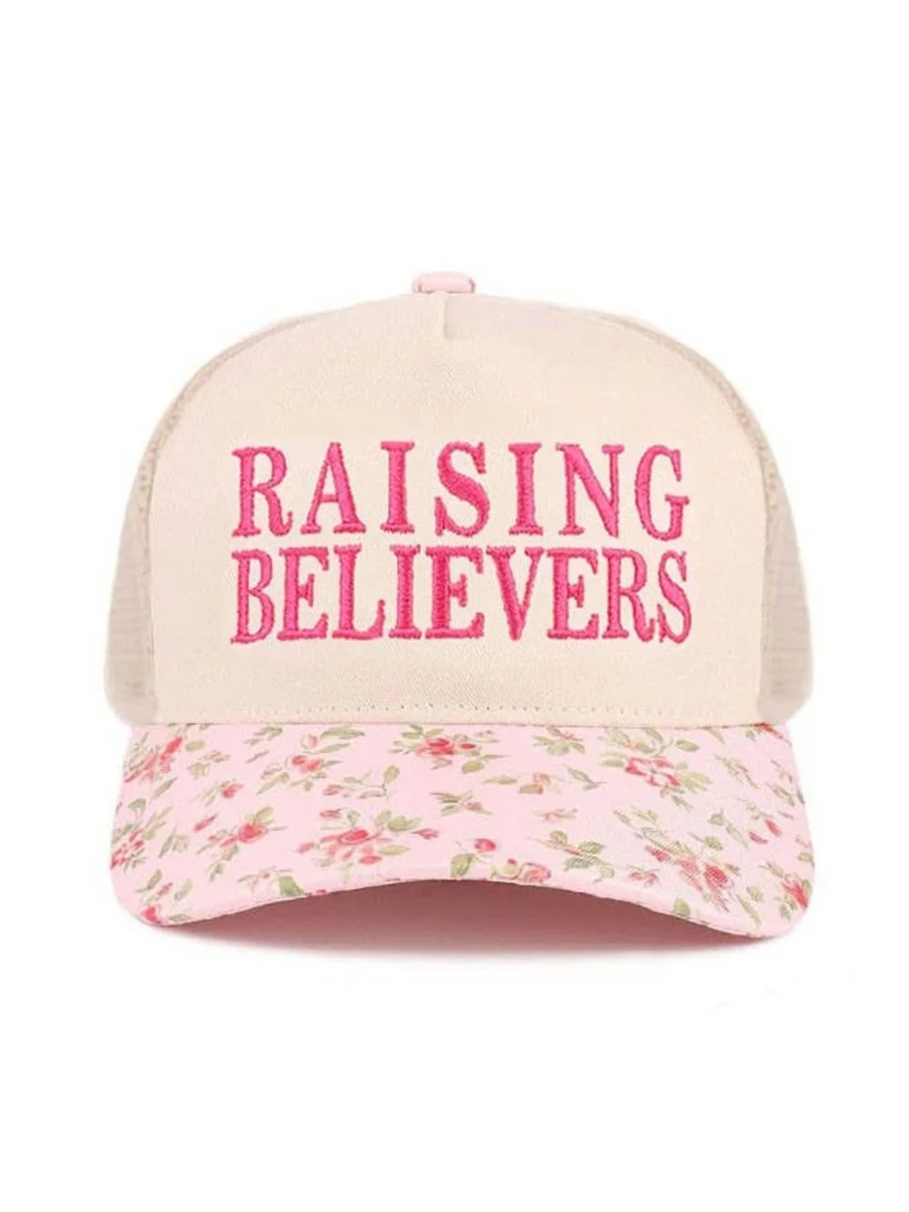 New! Raising Believers Floral Pink Mesh Trucker Hat